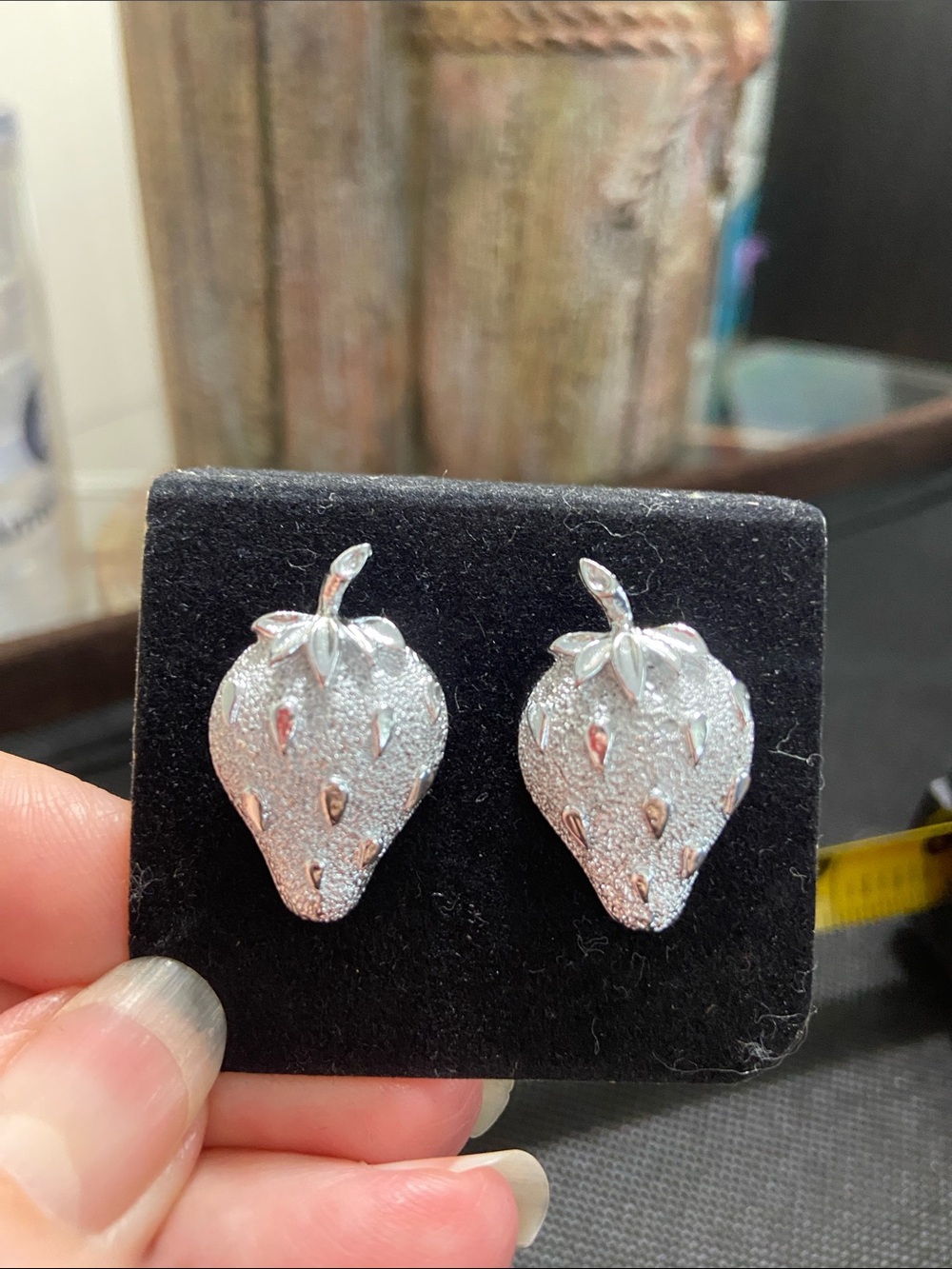 New old stock, Sarah Coventry Silver Toned Strawberry Ice clip on Earrings